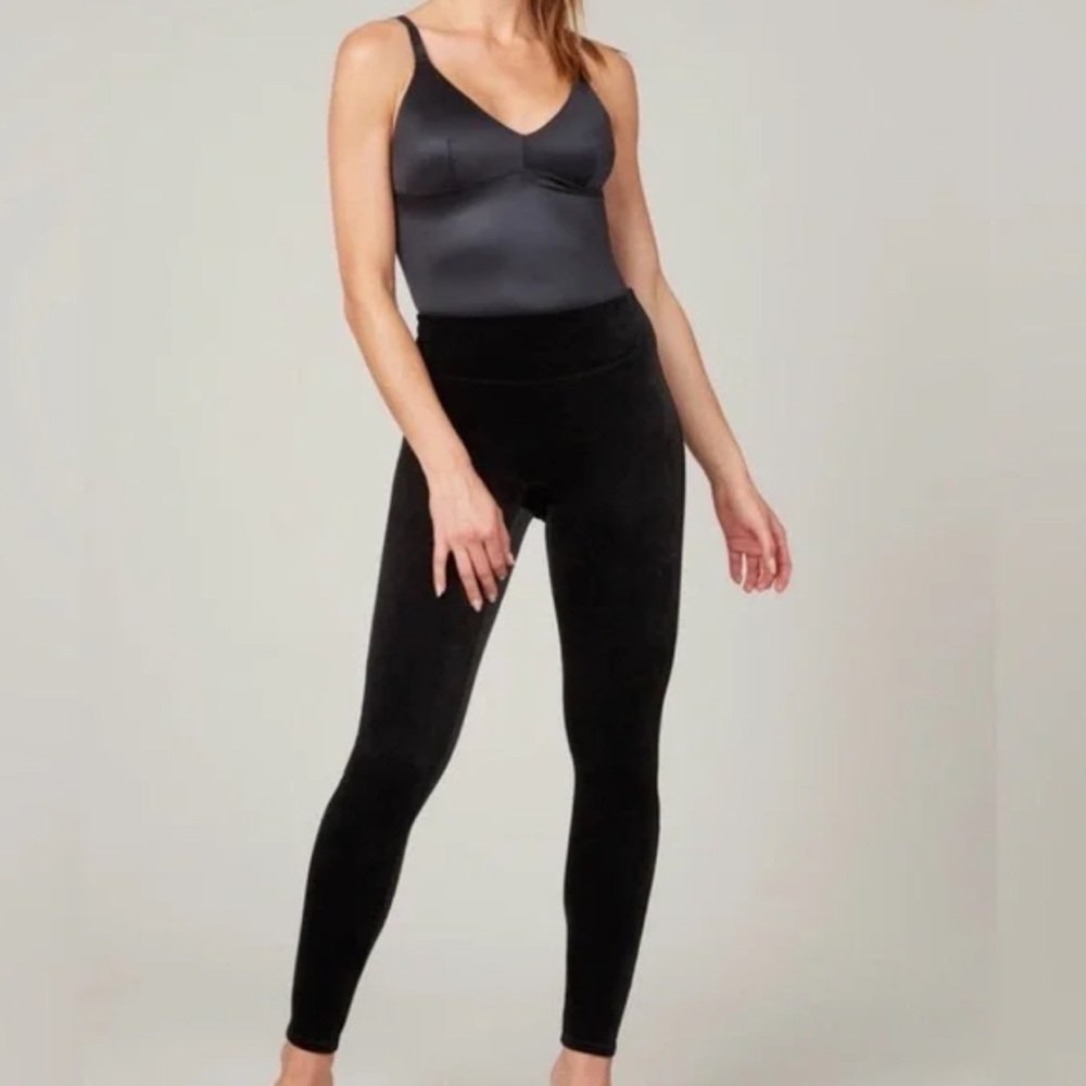 *SPANX* Black High Waisted Velvet Shaping Stretch Leggings Size XL